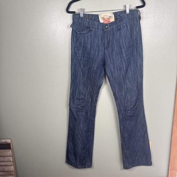 New London Amoureusement Anthony Frym Y2K Dark Wash Slight Flare Sz 29 (30x33.5) - Picture 1 of 16